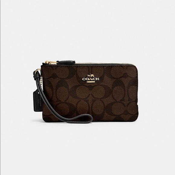 Coach Handbags - Coach Double Corner Zip Wristlet In Signature Canvas